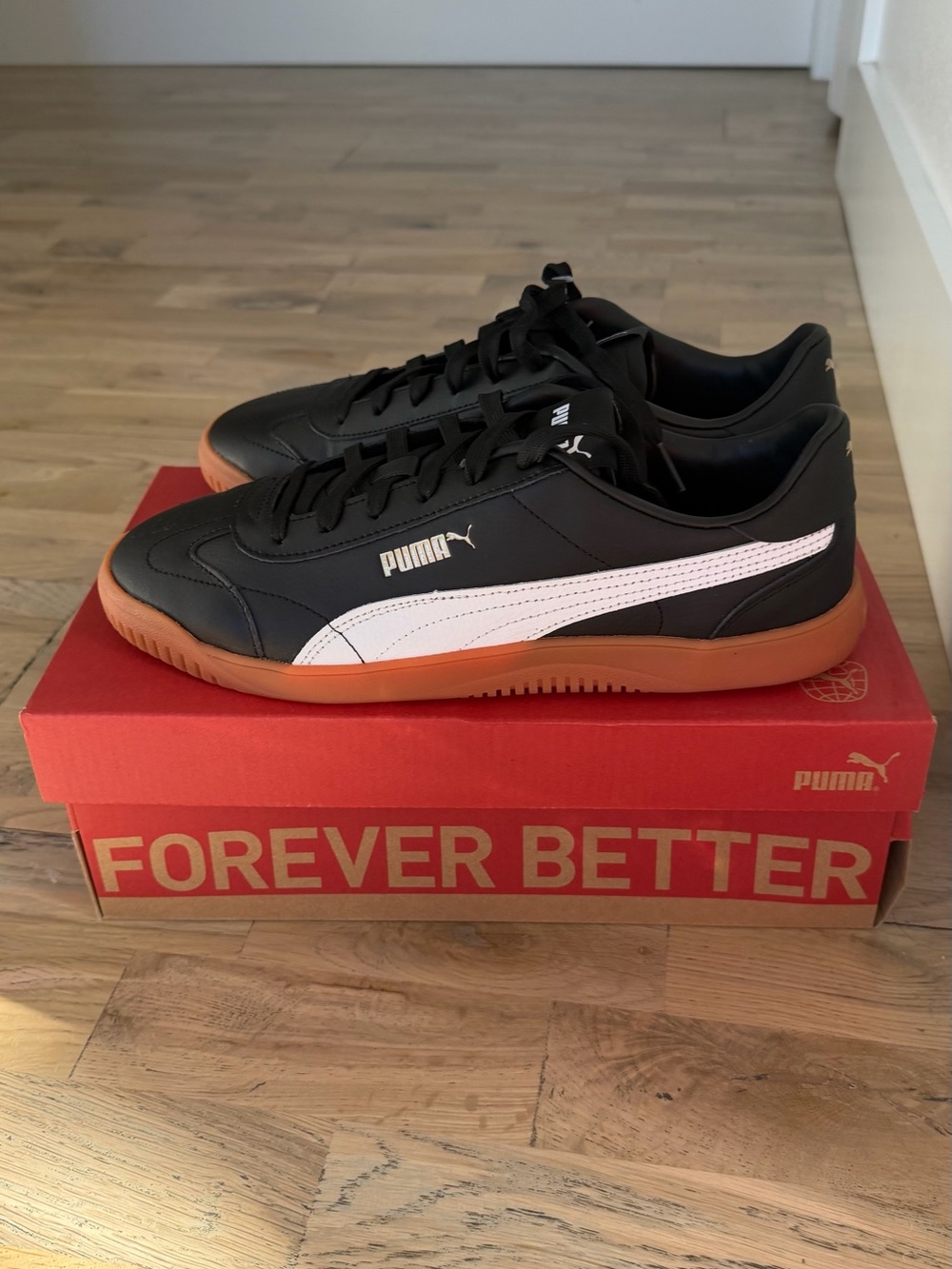 Puma Black White Gum Court-Style Sneakers